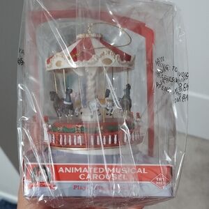 Animated Musical Carousel with Horses, Wind Up, and Plays Jingle Bells.